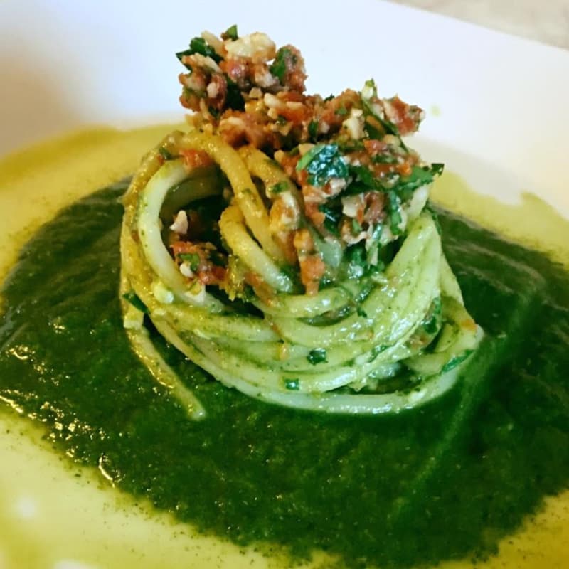 Spaghetti integrali con crema di cime di rapa