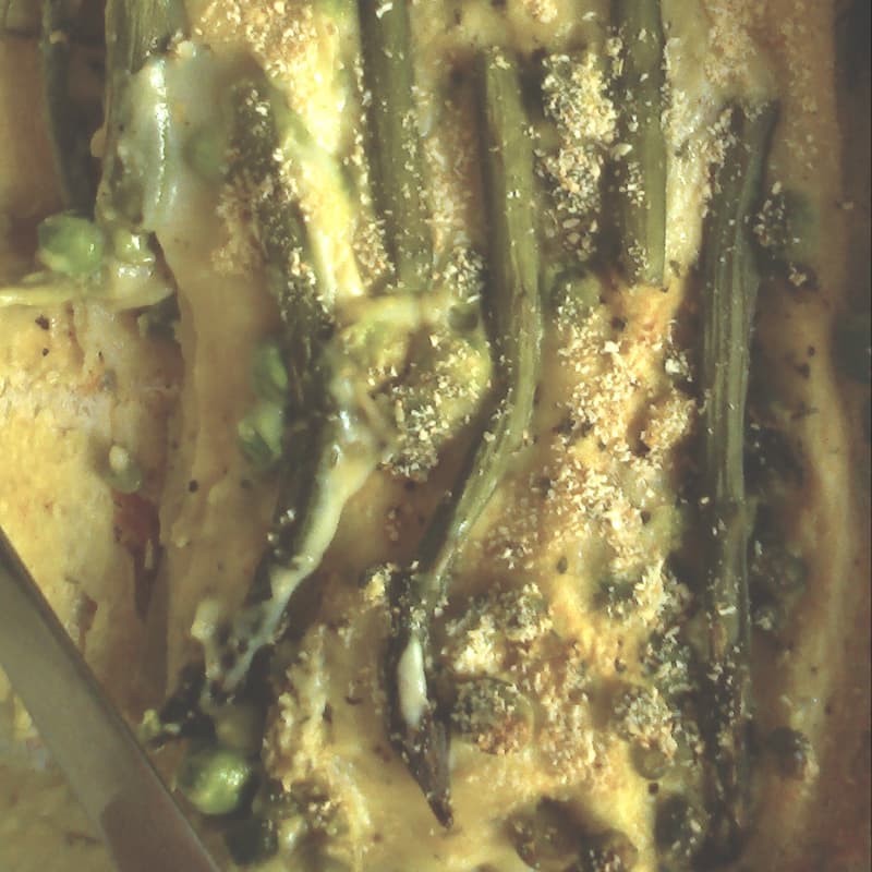 White lasagna peas and asparagus