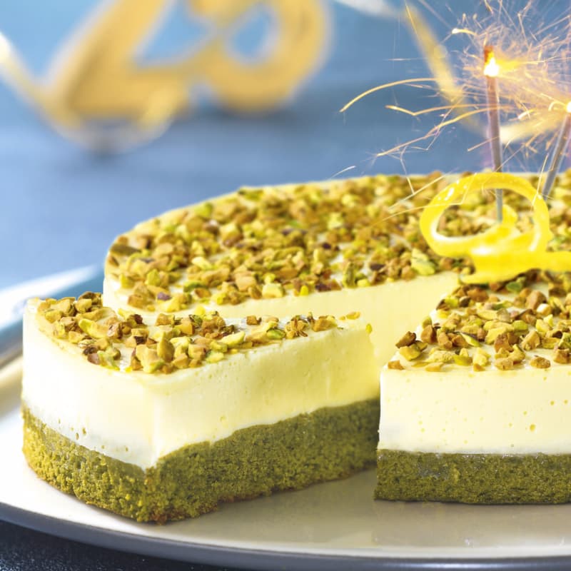 Tarta de queso con limón y té matcha