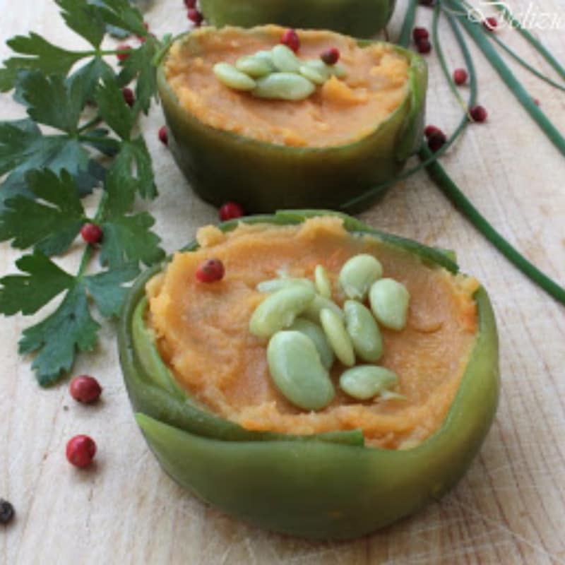 Anelli di taccole e purea di patate dolci