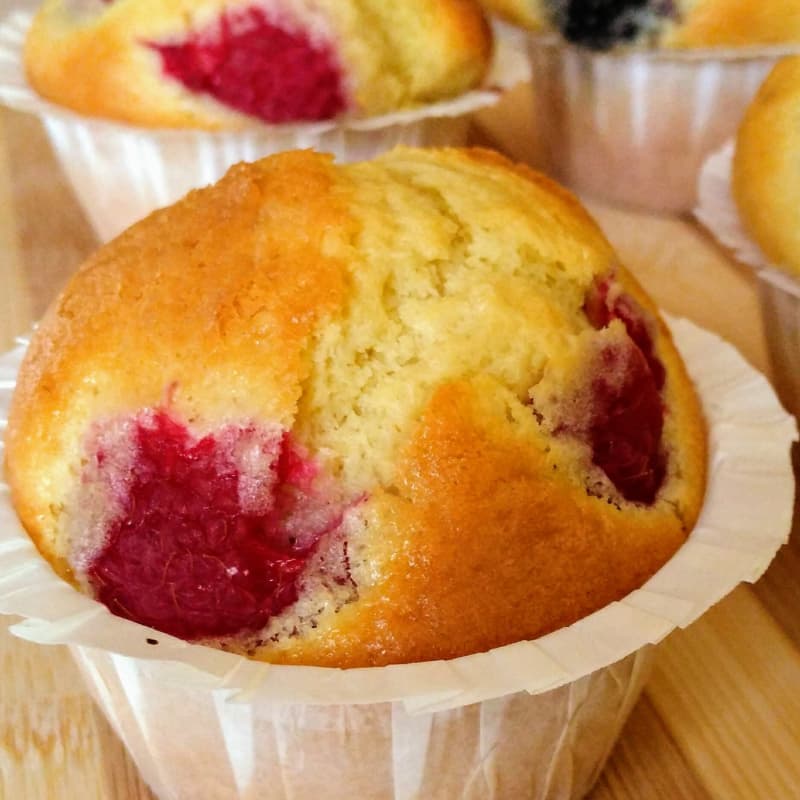 Muffins in the sea and raspberries