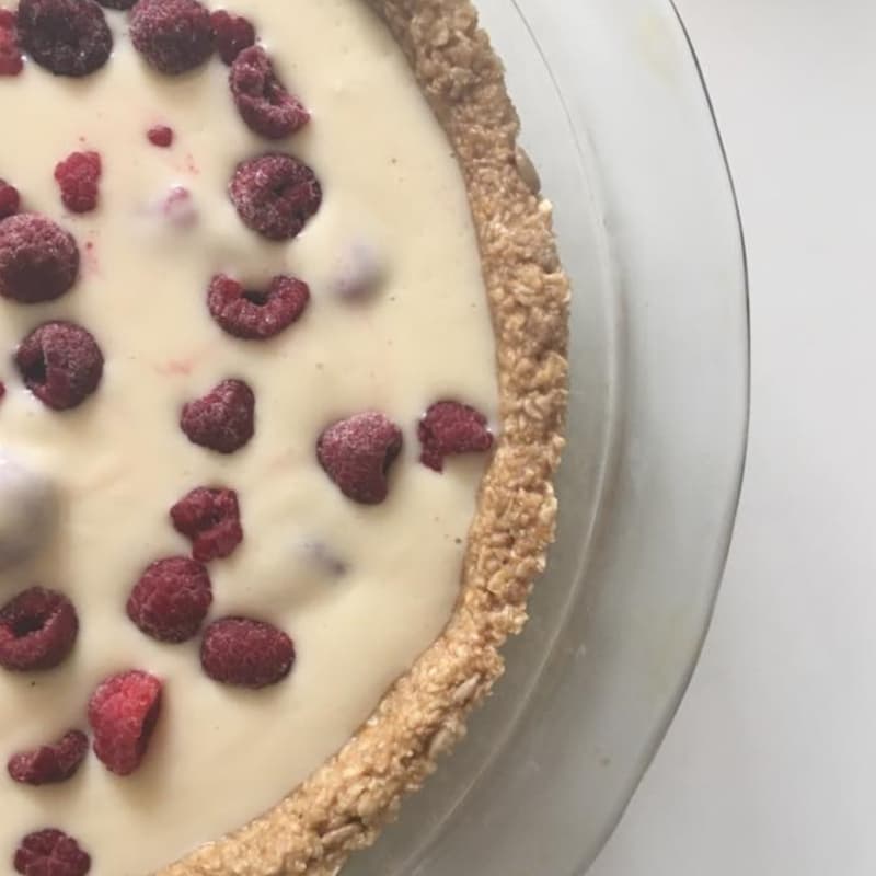 tarta base avena miel con frambuesa yoghurt