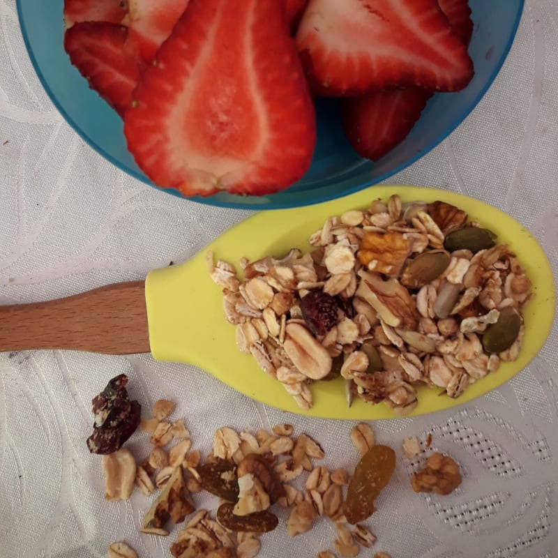 Homemade granola with frying pan