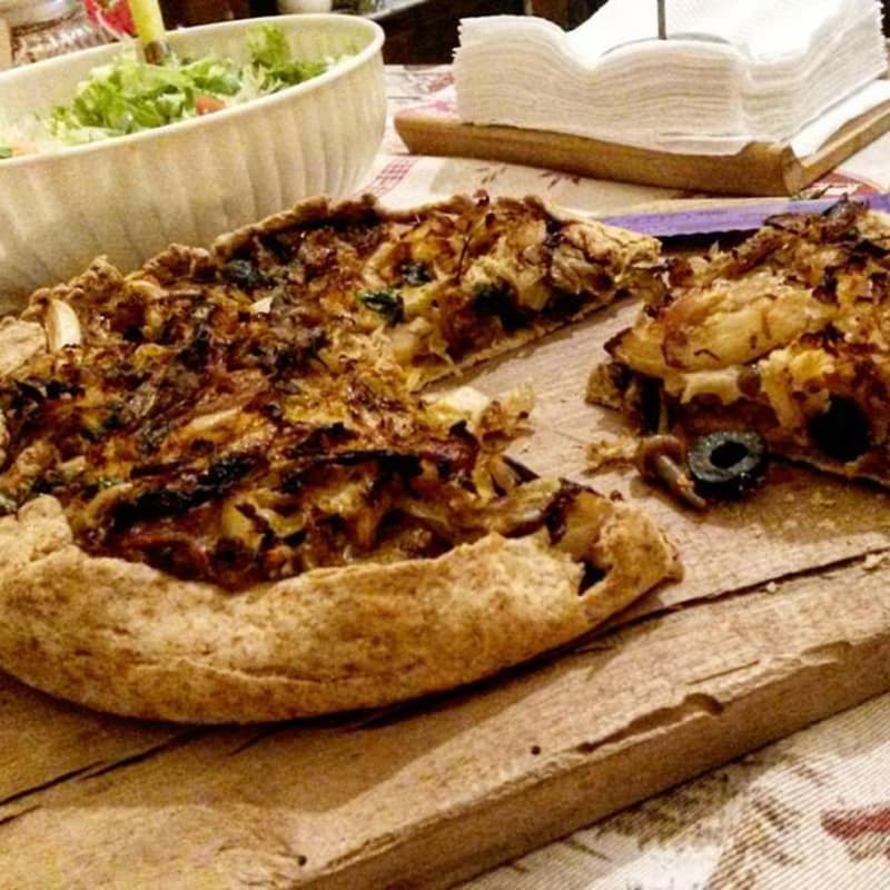 Rustic Savory Pie With Savoy Cabbage, Olives And Mushrooms