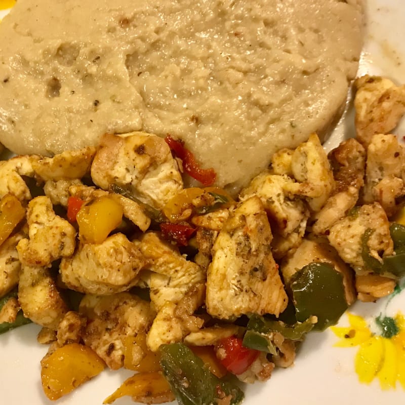 Salty porridge chicken and peppers!