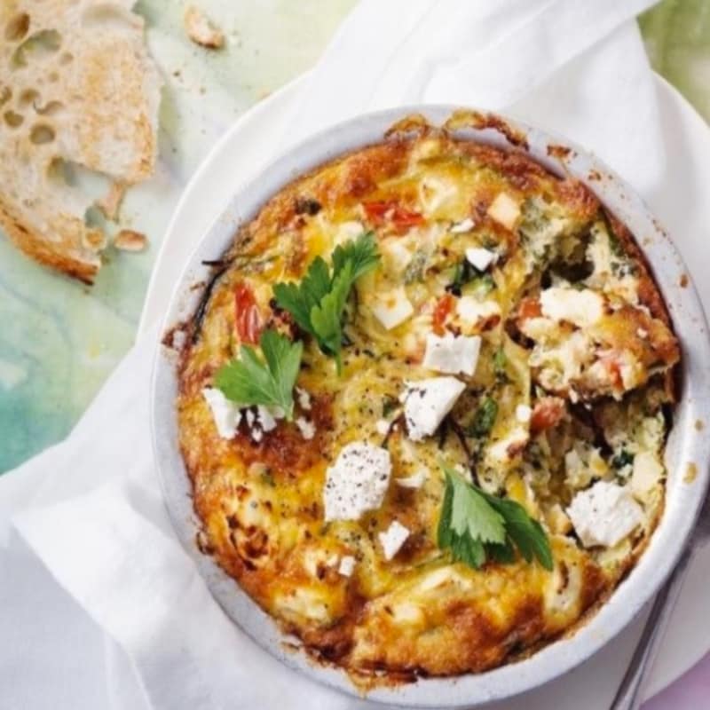 Tortilla de arroz con calabacín y tomates