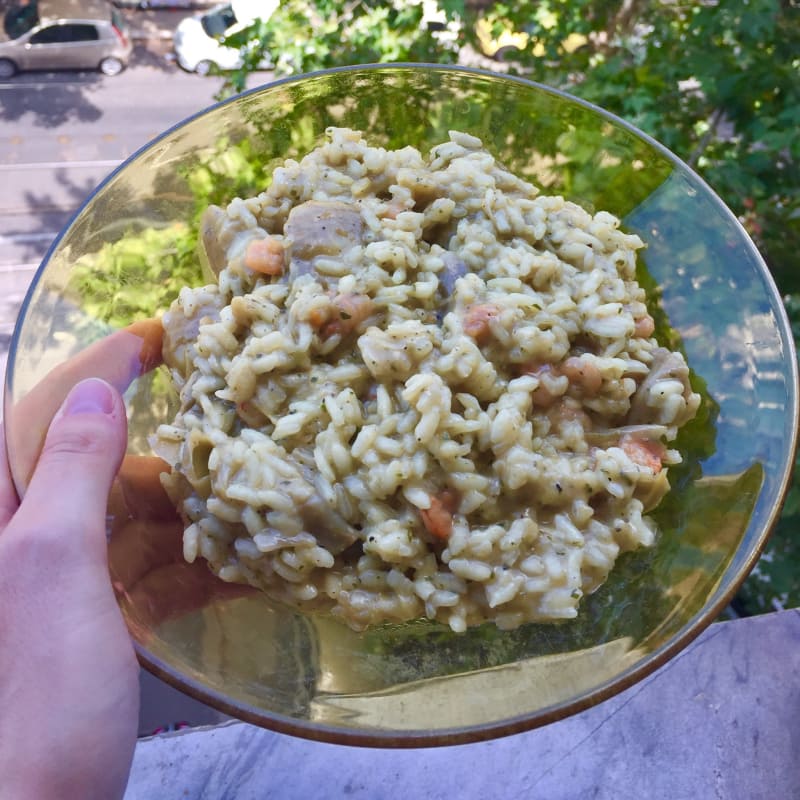 Risotto de alcachofa y camarones