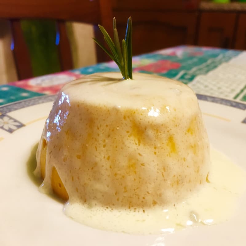 Flan de calabaza con fondue de gorgonzola