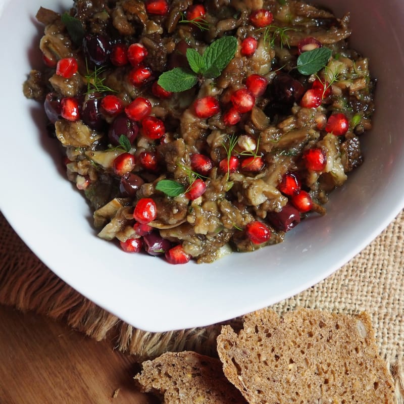 Aubergine and pomegranate salad