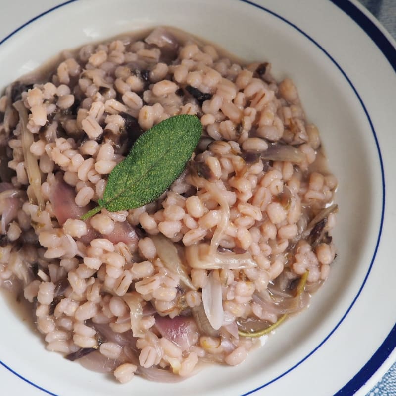 Orzotto con radicchio rojo y salvia.