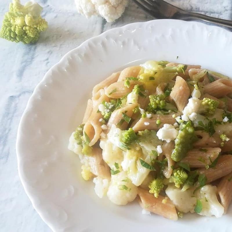 Pasta risottata con dos coliflores.