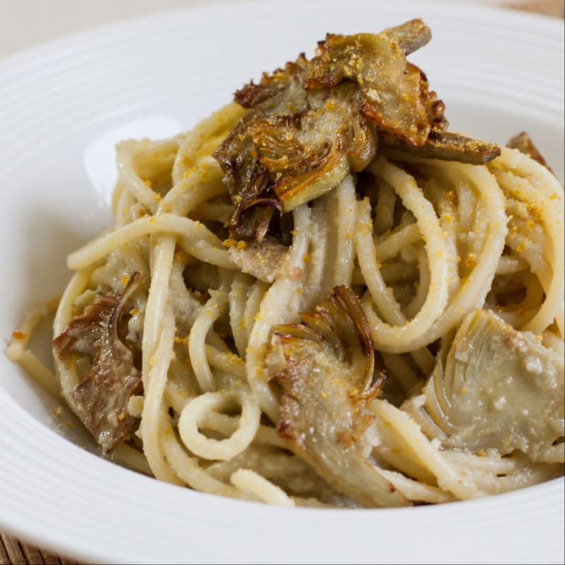 Spaghetti with artichokes and bottarga!