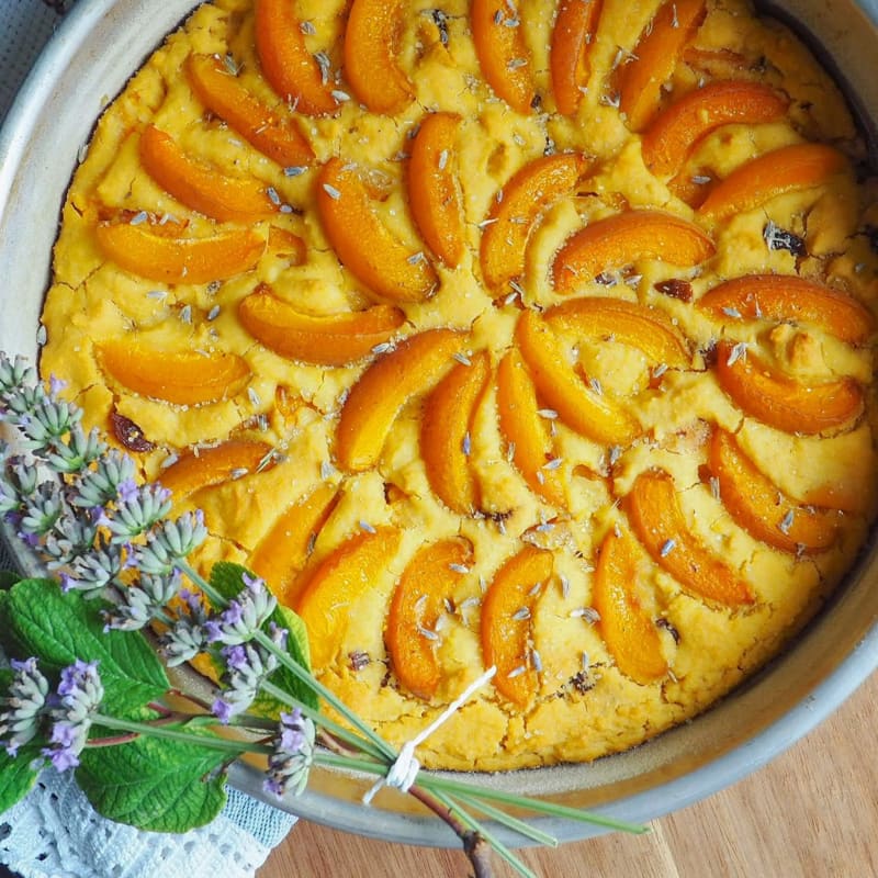 Pastel de agua con albaricoques y pasas