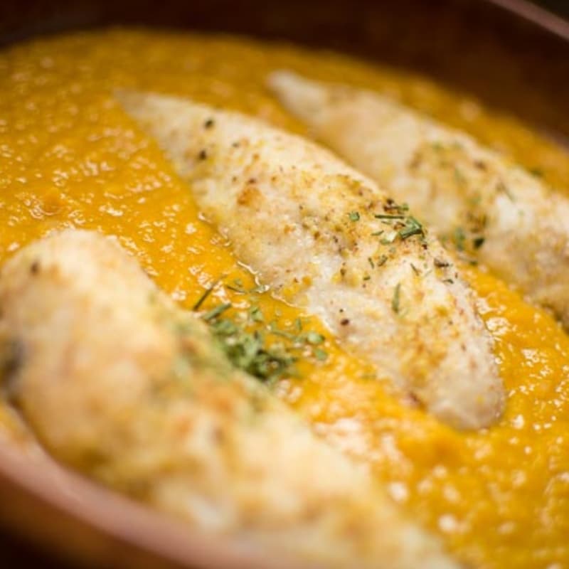 Foto Ricetta Fishing pumpkins: pumpkin, chickpeas and gurnard Foto Ricetta Fishing pumpkins: pumpkin, chickpeas and gurnard