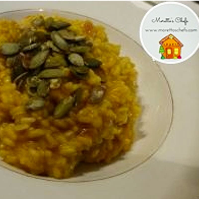 Foto Ricetta Pumpkin Risotto and Ragusa with crunchy seeds Foto Ricetta Pumpkin Risotto and Ragusa with crunchy seeds