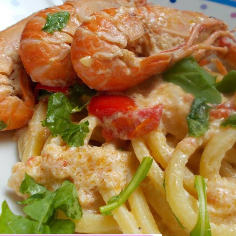Foto Ricetta Pincinelle with crabmeat, shrimp and arugula Foto Ricetta Pincinelle with crabmeat, shrimp and arugula