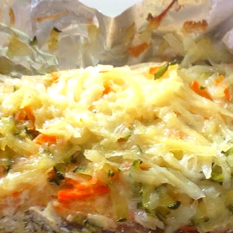 Foto Ricetta Salmon in foil with vegetables Foto Ricetta Salmon in foil with vegetables