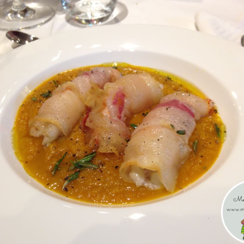 Foto Ricetta Cream of pumpkin soup with shrimp lardellati Foto Ricetta Cream of pumpkin soup with shrimp lardellati