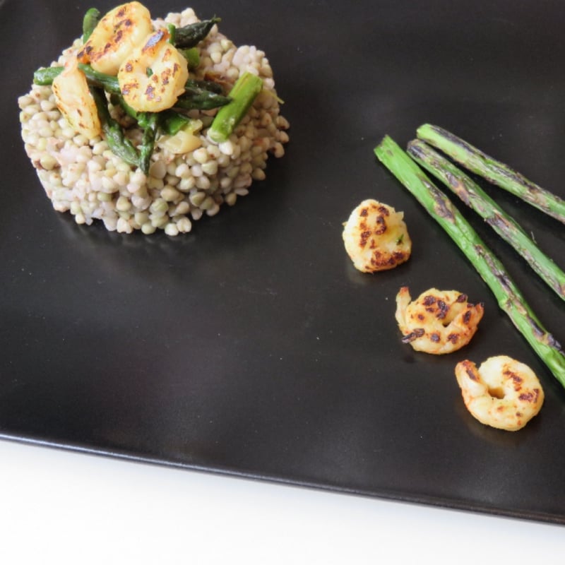 Foto Ricetta Buckwheat with shrimp and asparagus Foto Ricetta Buckwheat with shrimp and asparagus