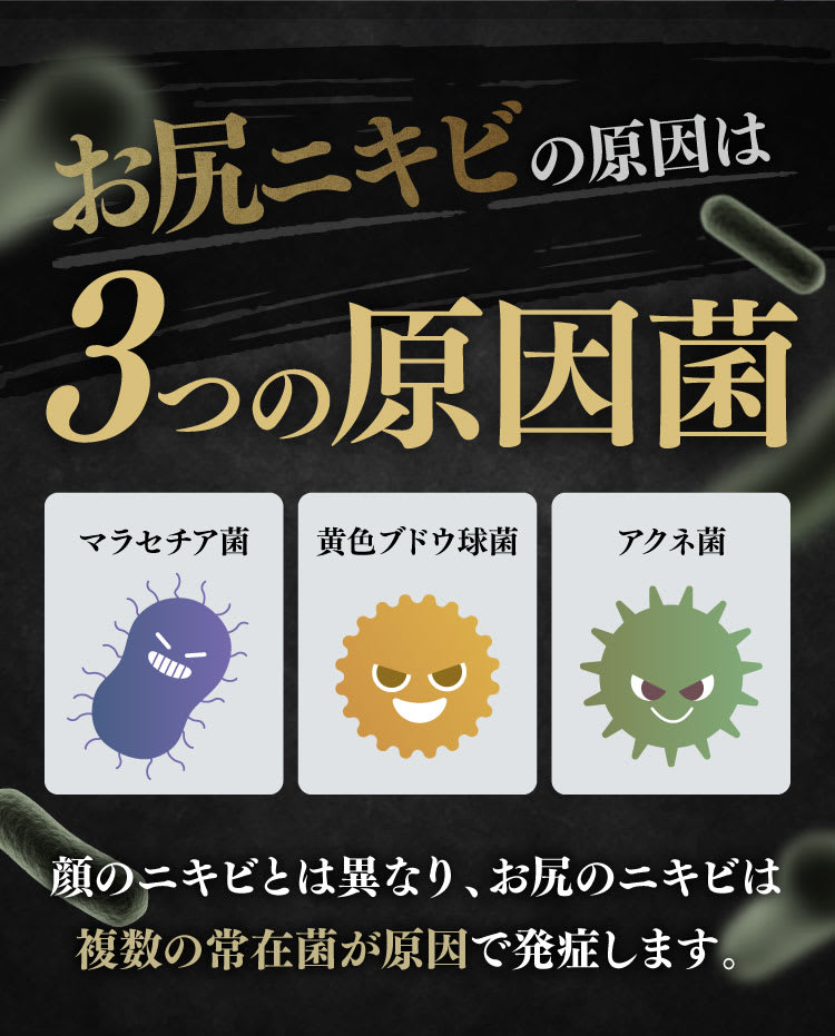 お尻ニキビの原因は、3つの原因菌