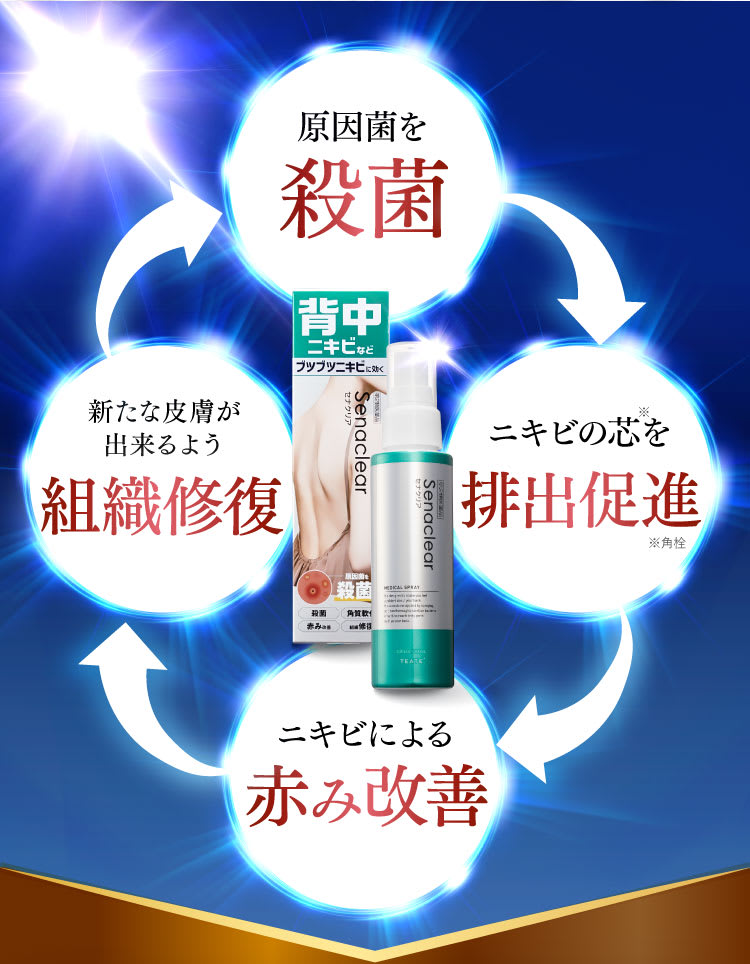 殺菌→排出→赤み改善→組織修復