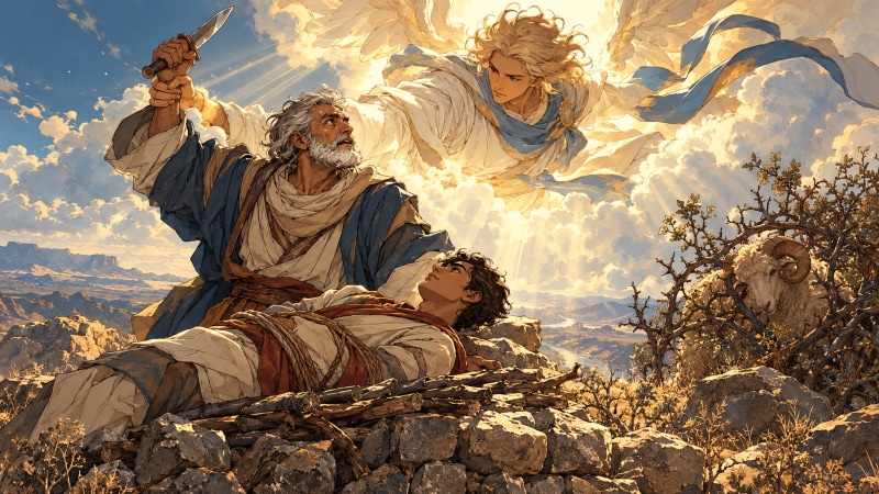 עקידת יצחק: המלאך עוצר את אברהם