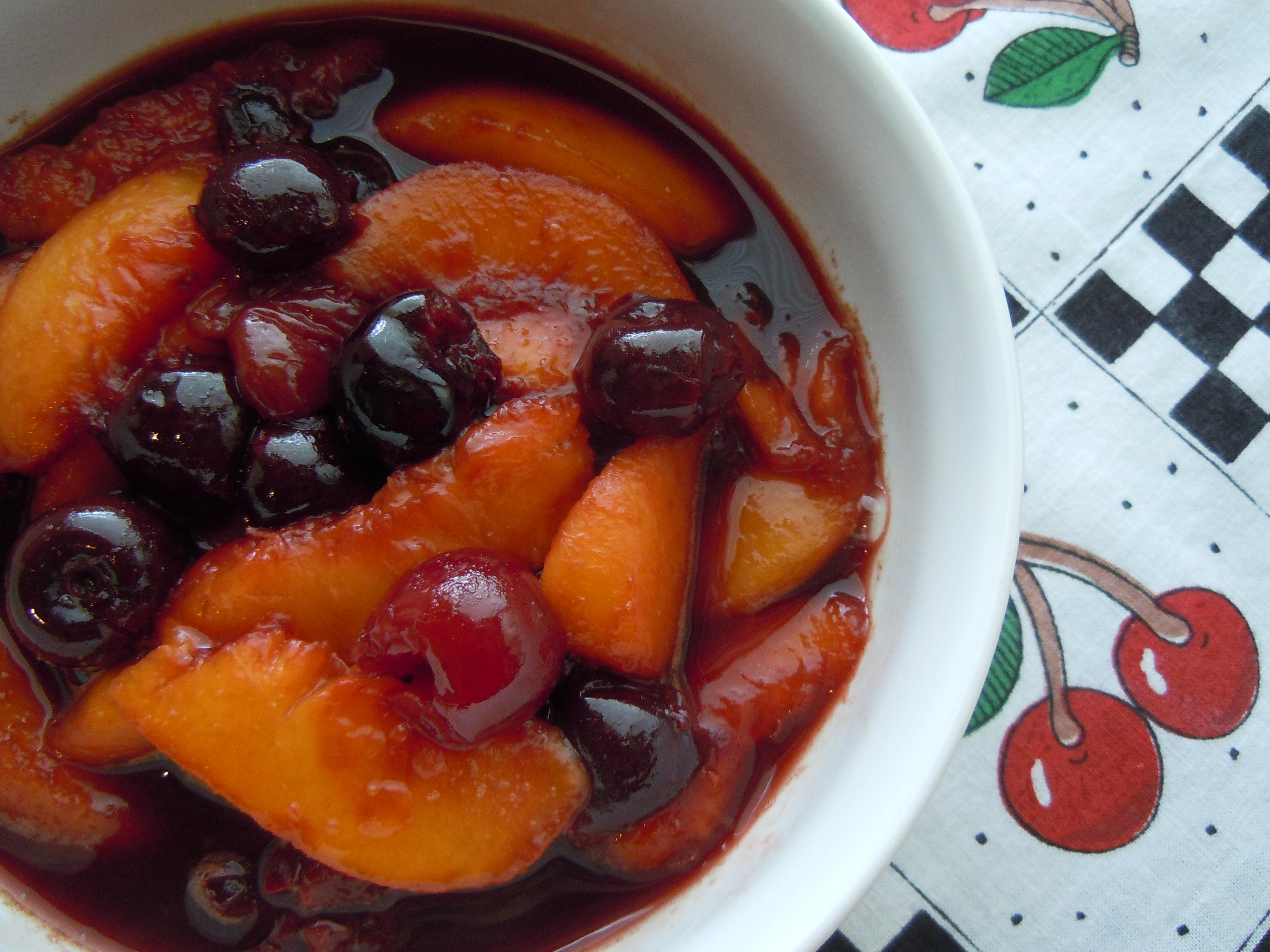 Peach Cherry Compote with Basil Syrup Kosher Recipes OU Kosher