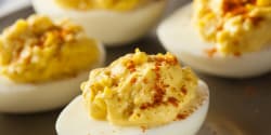 From Kosher.com: Sriracha Deviled Eggs  – Kosher Recipes | OU Kosher Certification – OU Kosher Certification