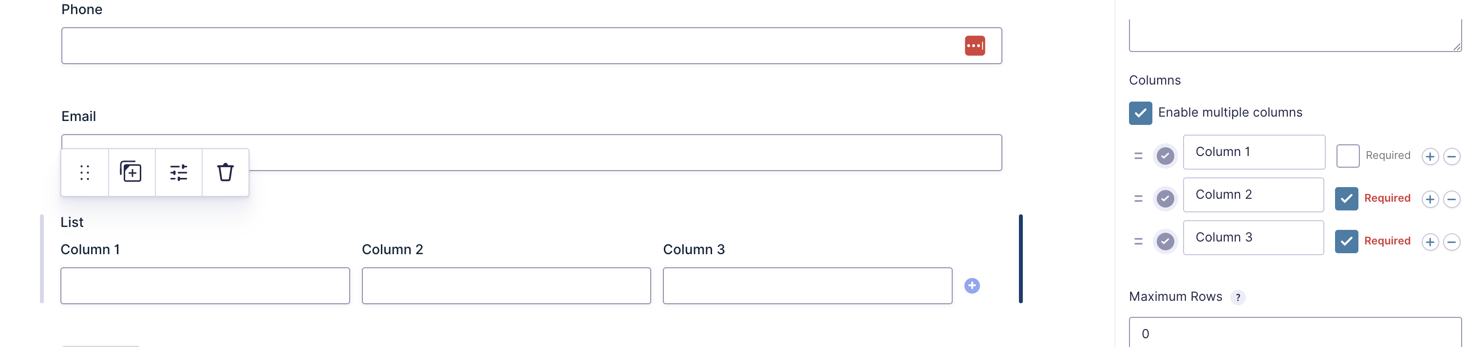 Form Editor - Required checkbox per column
