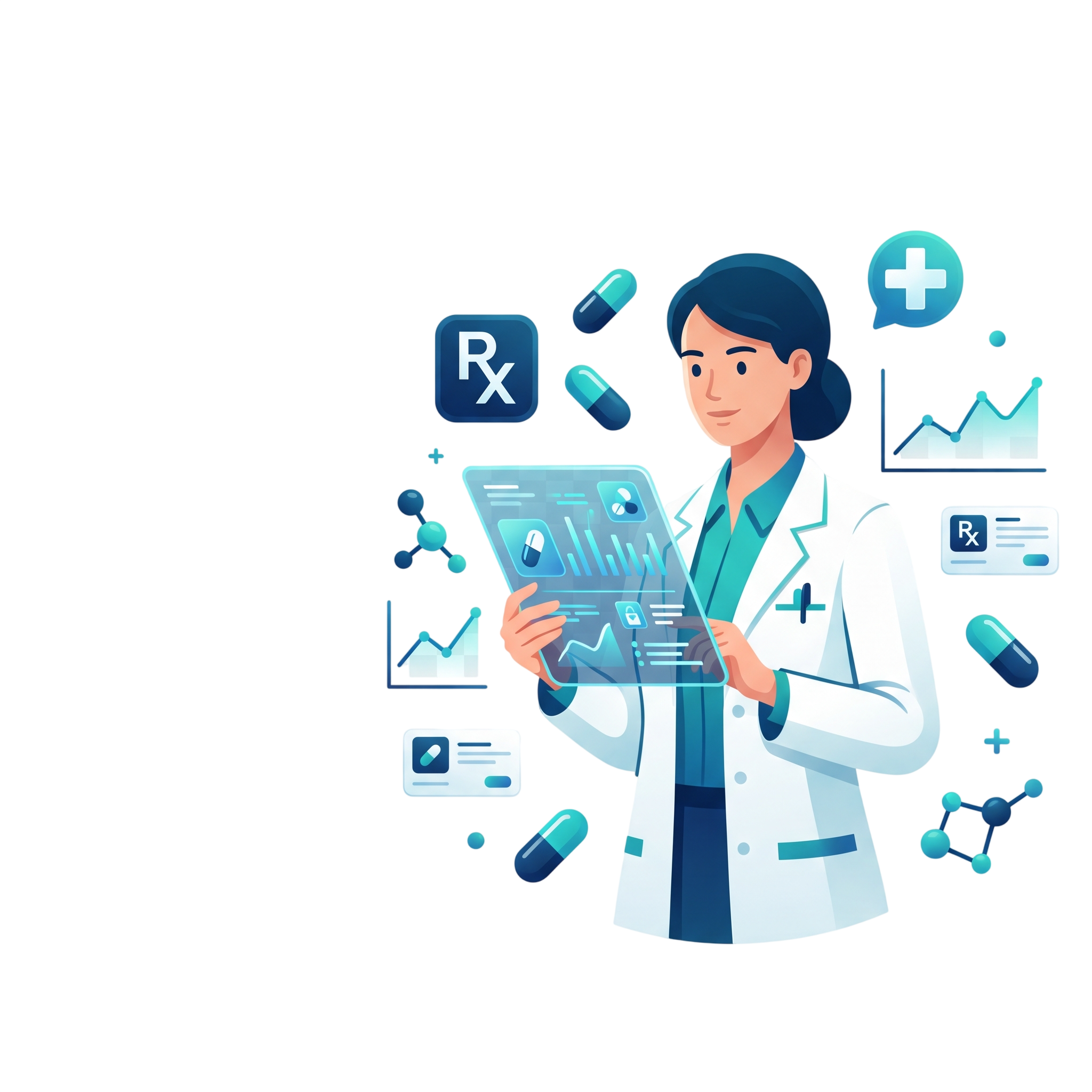 Pharmacist reviewing clinical data on a digital tablet