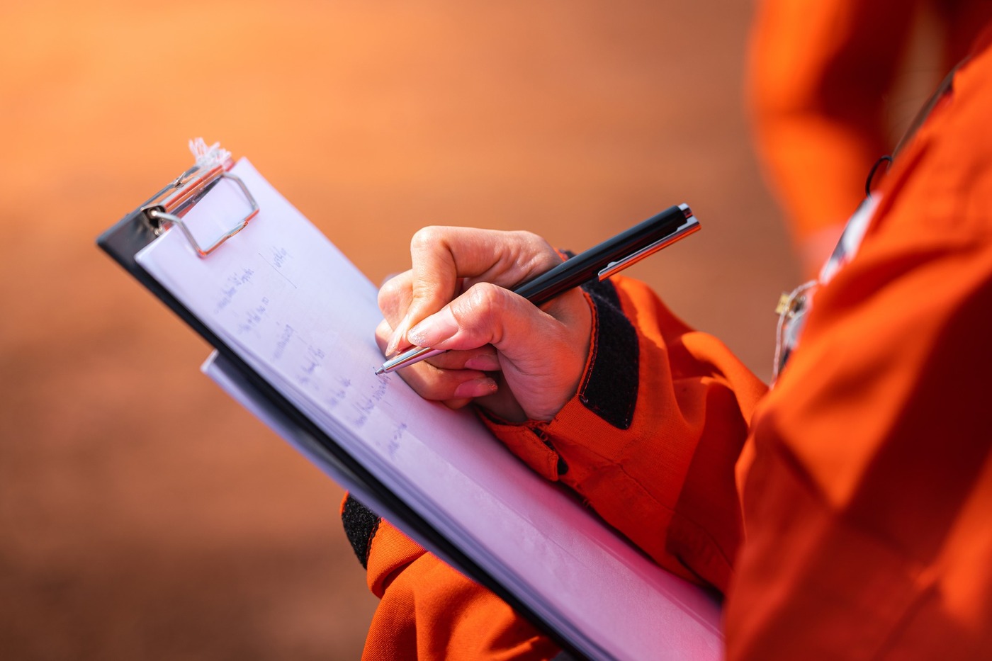Consultant on a site visit conducting a Capability Review, recommendations made on a clipboard.
