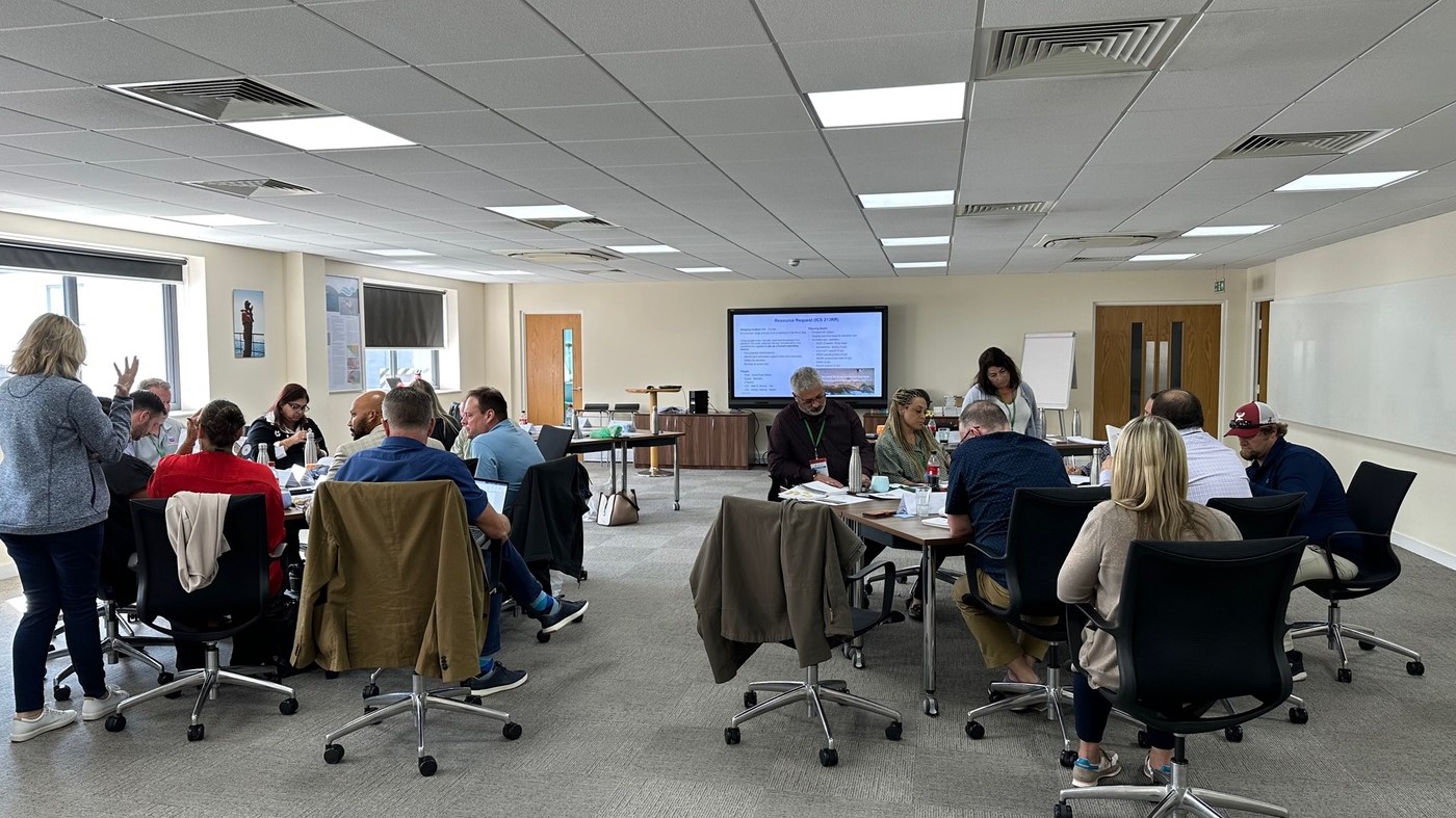 Participants engaged in a Red2Blue incident management workshop at Oil Spill Response Limited, focusing on enhancing crisis readiness, decision-making, and performance under pressure.