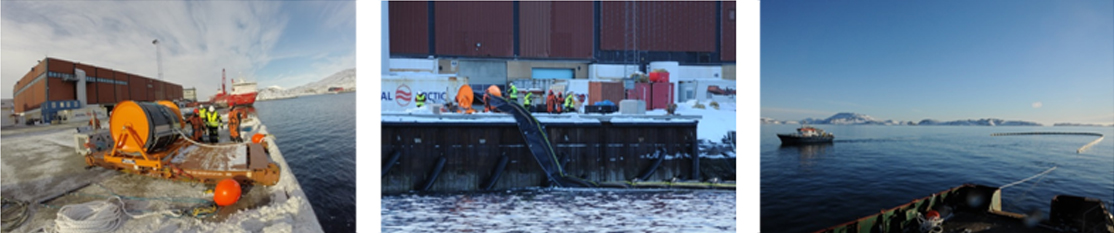Day 4- Ro Boom 1500 Dockside Deployment: A response team installing and maintaining oil containment booms in a frozen harbour, highlighting techniques for spill containment in extreme cold weather.