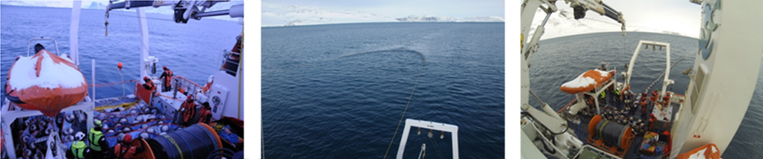 Day 3 - Desmi PyroBoom Deployment: An offshore vessel engaging in oil spill response operations in Arctic waters, demonstrating the use of specialised equipment to combat oil spills in ice-infested seas.