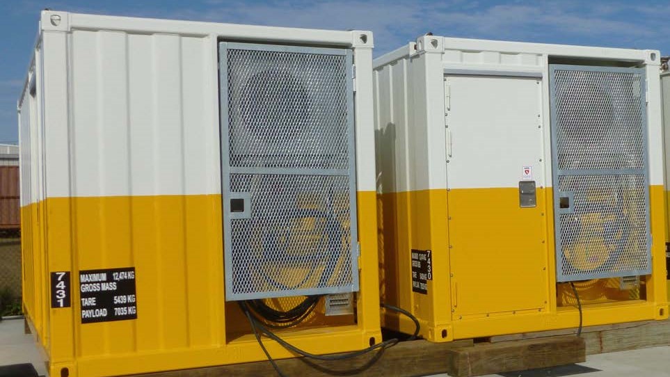 Two heavy-duty storage containers with secure ventilation, used for storing and transporting water column monitoring and oil spill response equipment. The units ensure safety and durability for field operations.