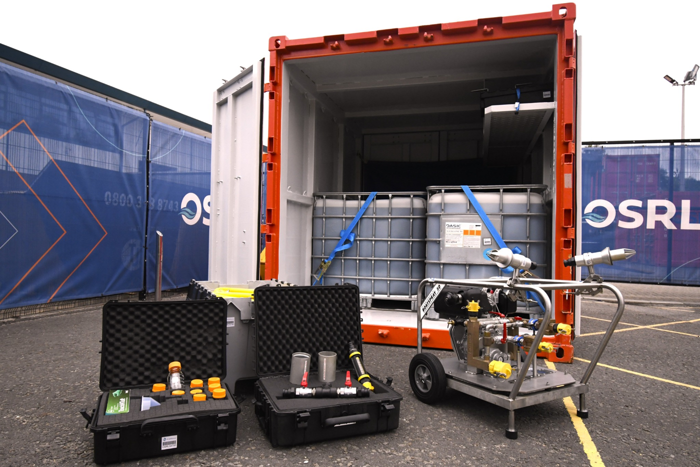 Containerised dispersant equipment packages at OSRL ready for mobilisation