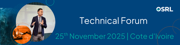 Event banner highlighting the 25 November 2025 Côte d’Ivoire Technical Forum, with OSRL branding and relevant visual cues (speaker, response activity, ocean imagery).