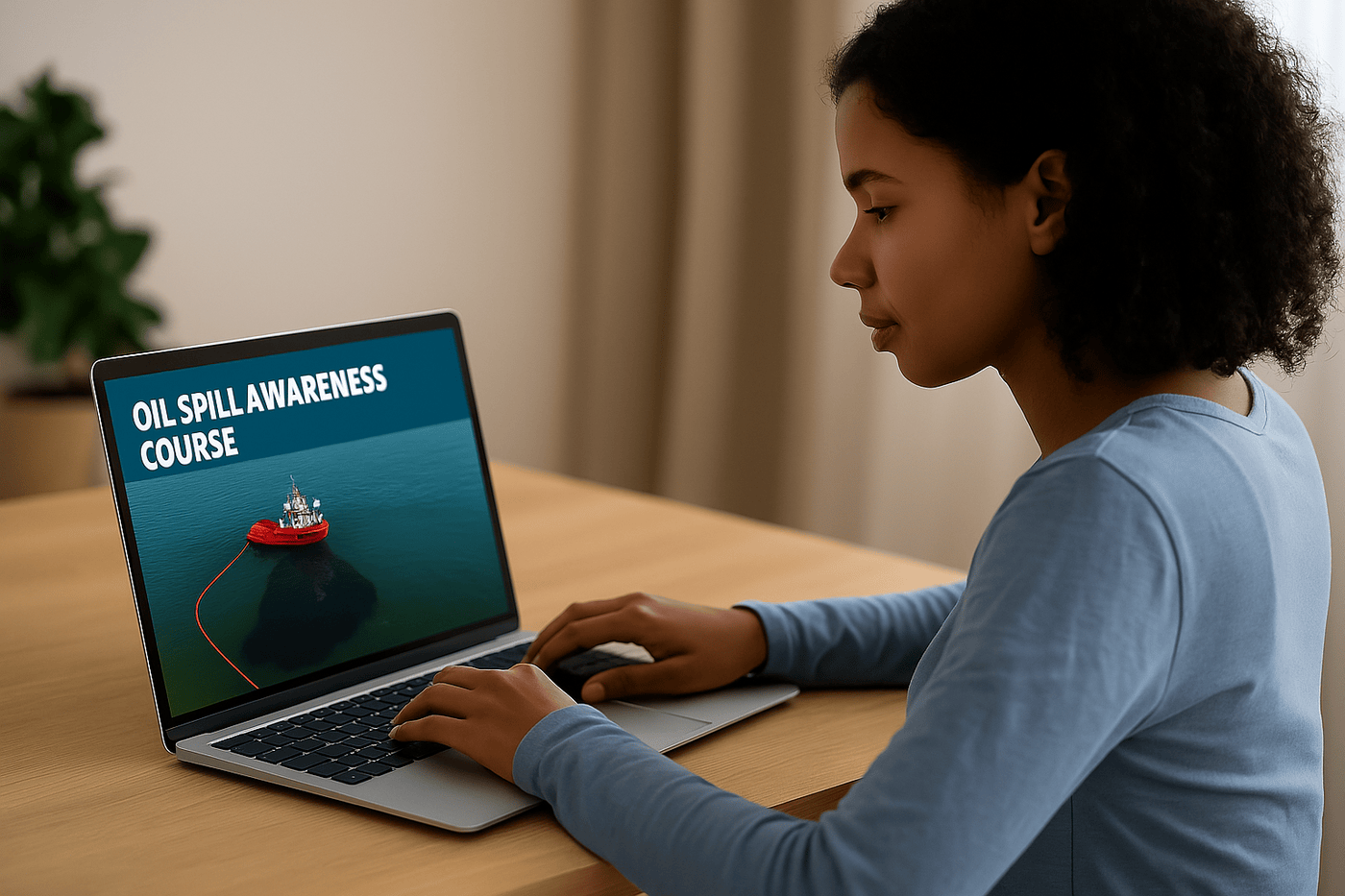 A learner engages with OSRL’s Oil Spill Awareness Course through an interactive e-learning platform. This free, self-paced training builds essential knowledge in under 90 minutes, covering oil spill behaviour, response tools, and preparedness strategies. Ideal for those new to the energy, maritime or environmental sectors