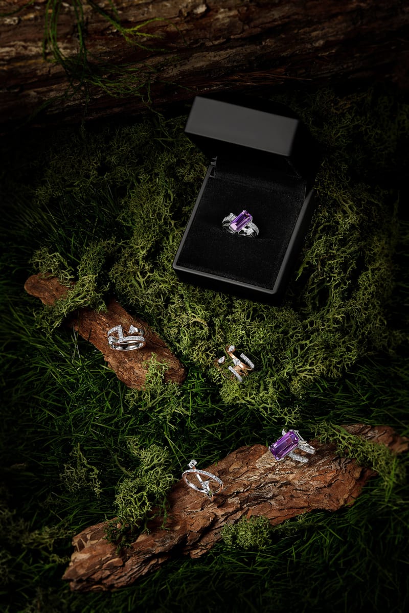 A ring shot against a built set with controlled reflections.