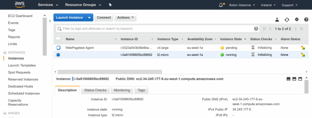 AWS EC2 - WPT test agent being created