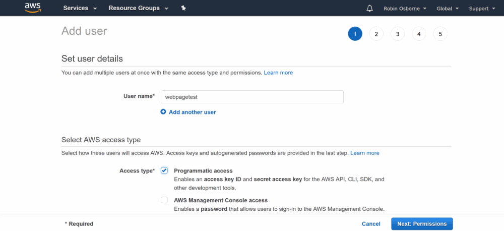 AWS IAM - creating wpt user