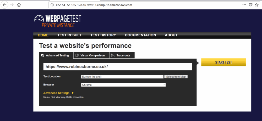 AWS EC2 - WPT server running, submitting a test