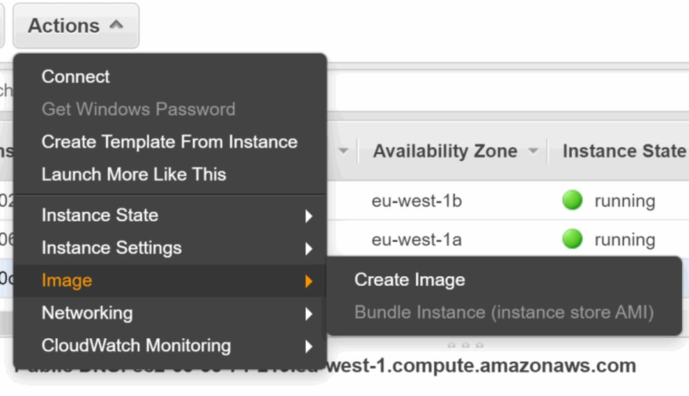 ec2 action menu