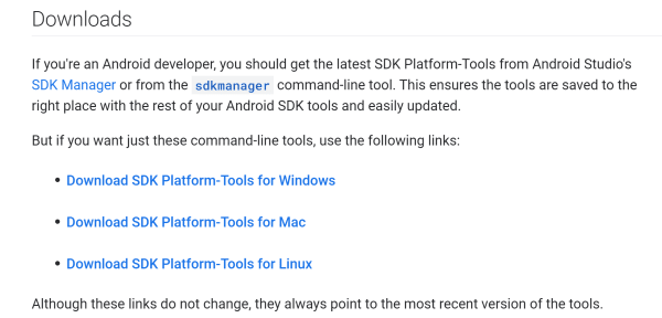 Platform Tools download links