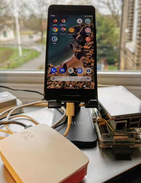 Pixel 2 connected to a raspberry pi