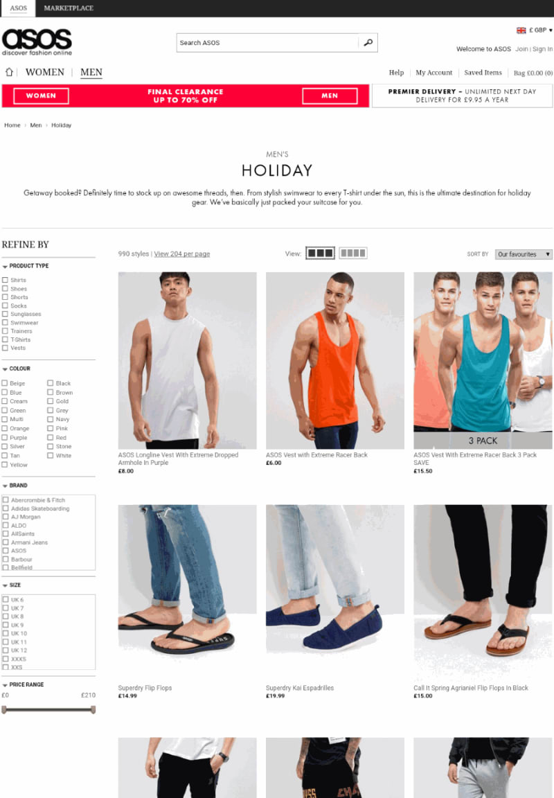 ecommerce browse section: listing page