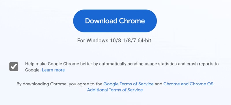 Chrome download including usage statistics approval