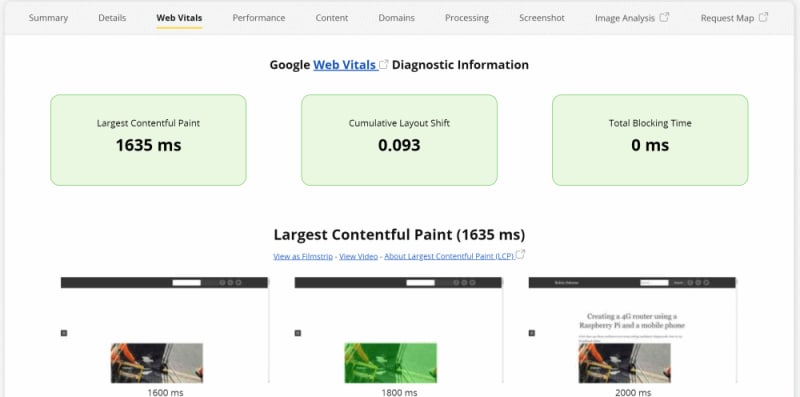 Catchpoint's WebPageTest: Core Web Vitals