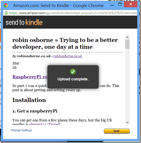 Send To Kindle - Upload Complete
