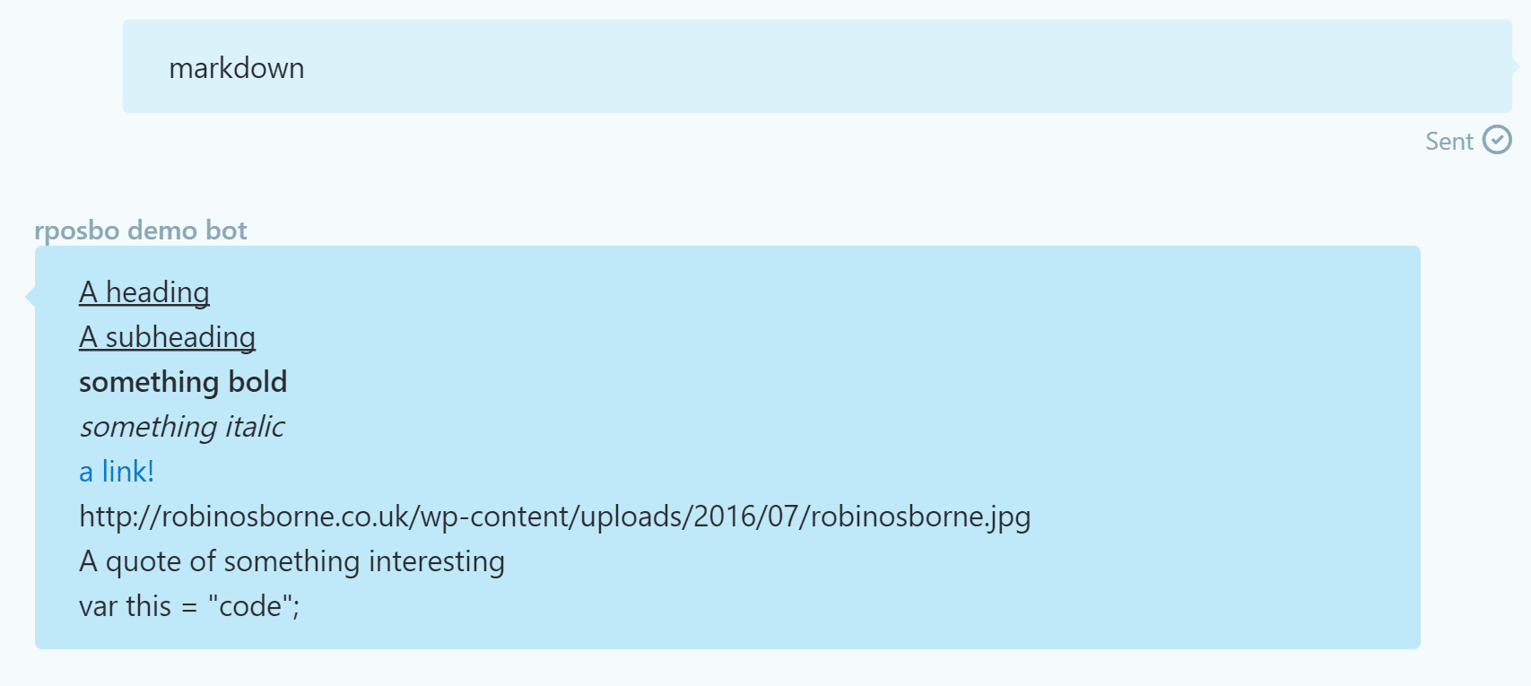 markdown response in Skype web app